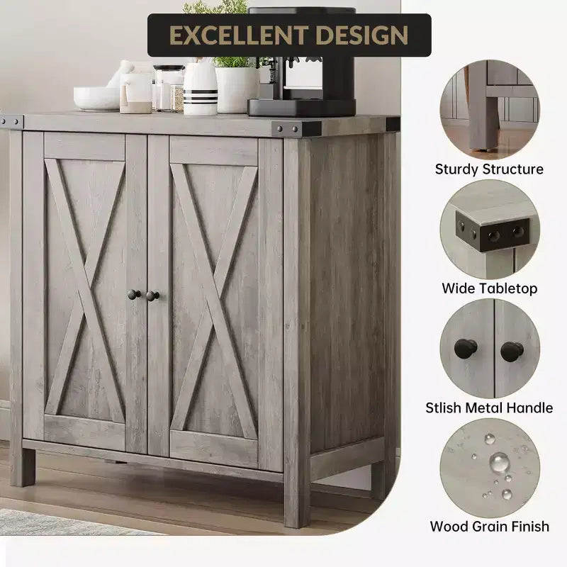 Madia Credenza Piccola da 76 cm con 2 Ante e Ripiano Regolabile