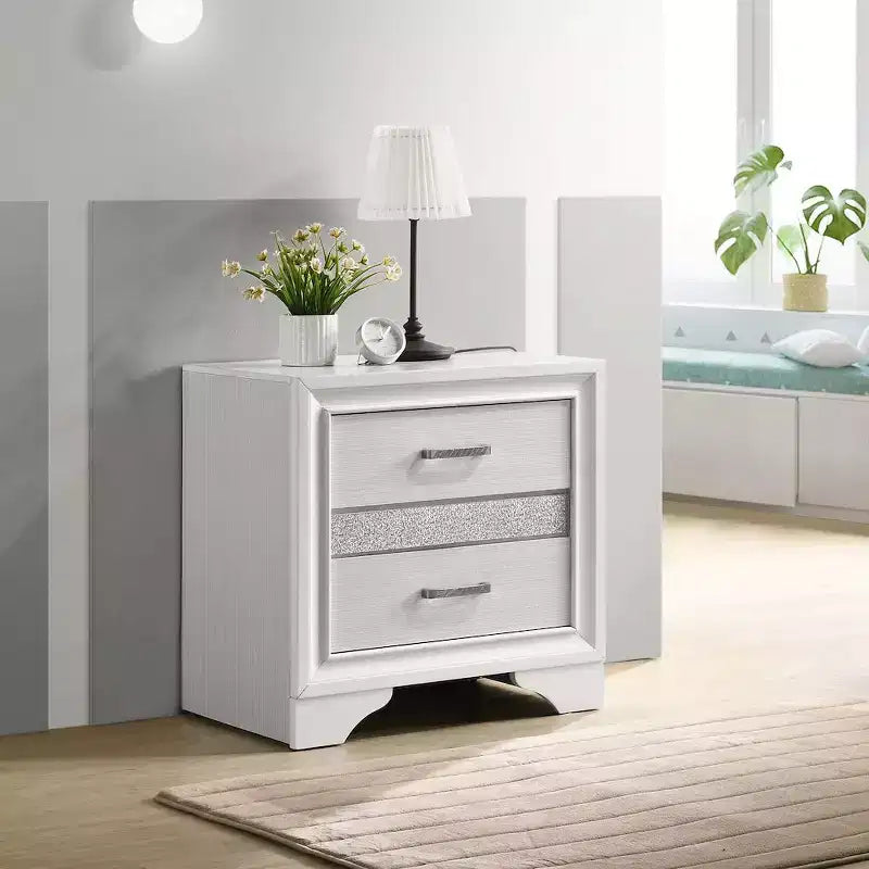 Comodino a 2 cassetti con maniglie con strass