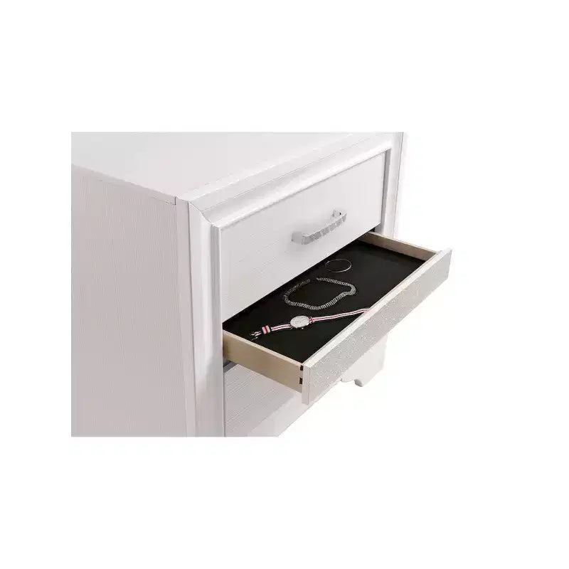 Comodino a 2 cassetti con maniglie con strass