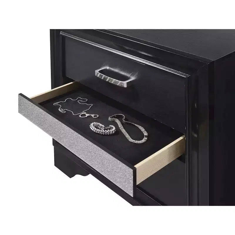 Comodino a 2 cassetti con maniglie con strass