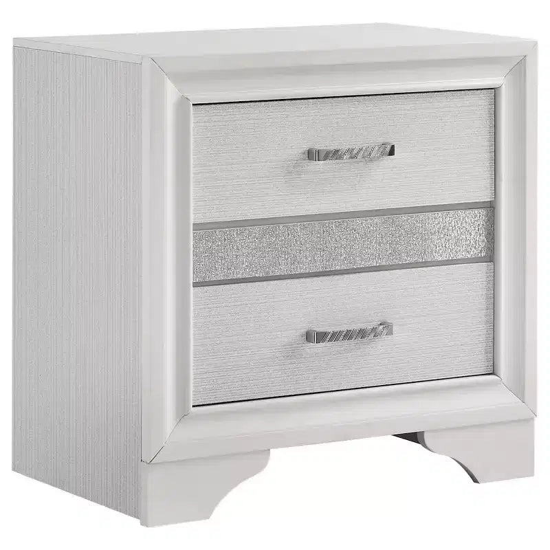 Comodino a 2 cassetti con maniglie con strass
