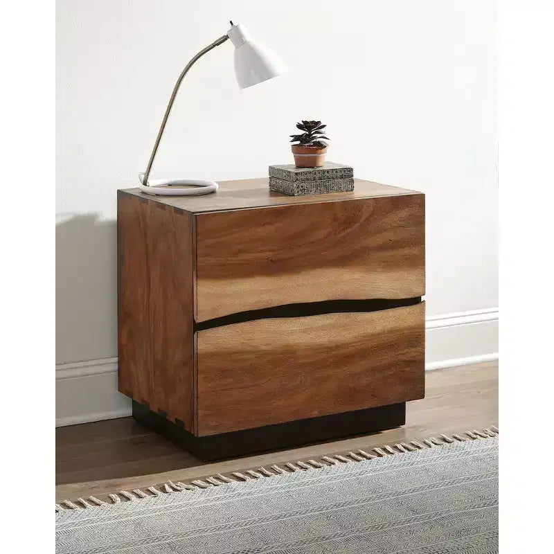 Comodino in Legno a 2 Cassetti Finitura Noce Affumicato