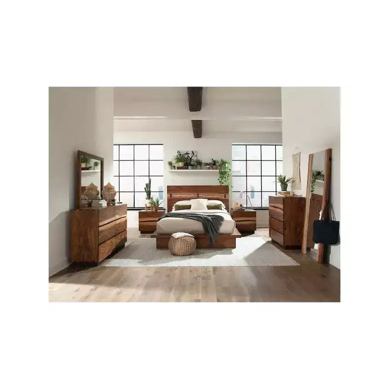 Comodino in Legno a 2 Cassetti Finitura Noce Affumicato