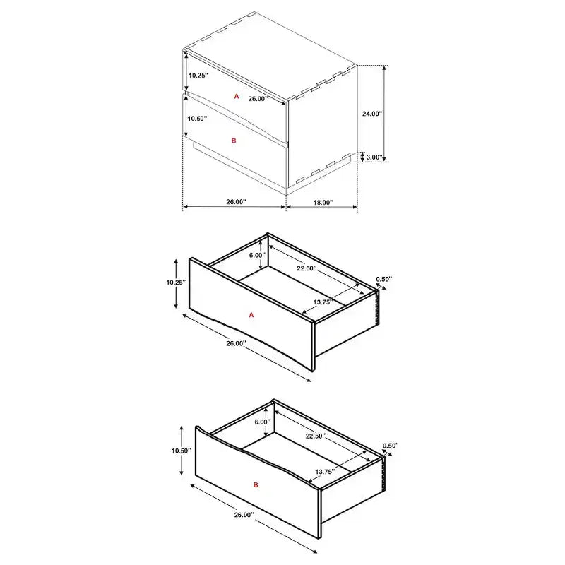 Comodino in Legno a 2 Cassetti Finitura Noce Affumicato