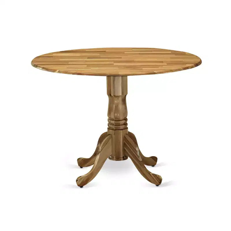 Tavolo da pranzo rotondo in legno di gomma con due prolunghe a ribalta da 23 cm