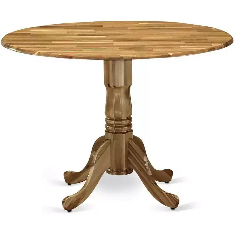 Tavolo da pranzo rotondo in legno di gomma con due prolunghe a ribalta da 23 cm