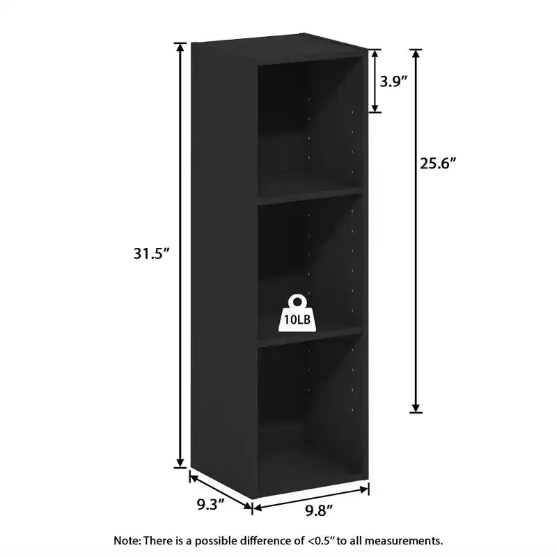 Libreria stretta a 3 ripiani con ripiani regolabili, nero/bianco