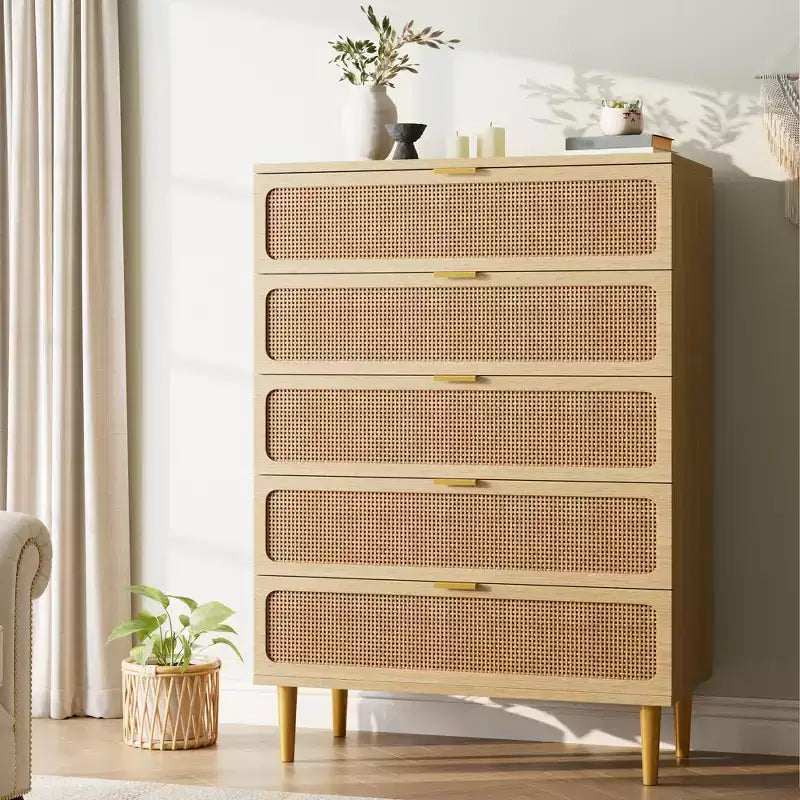 Cassettiera in rattan a 5 cassetti