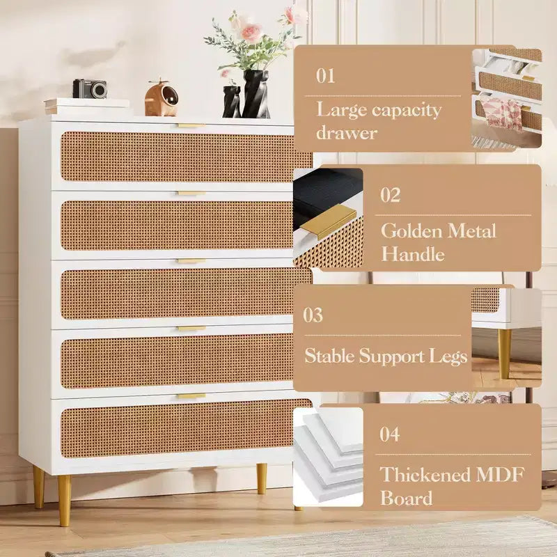 Cassettiera in rattan a 5 cassetti
