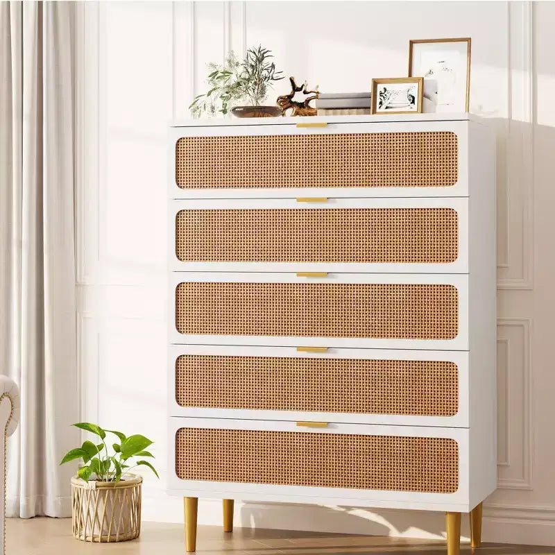 Cassettiera in rattan a 5 cassetti
