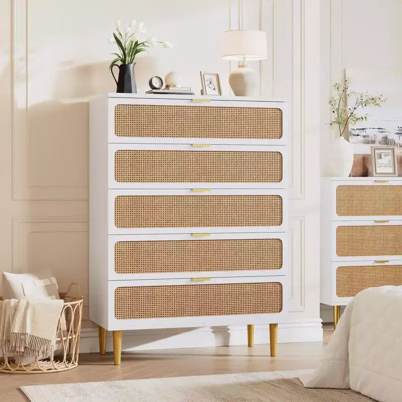 Cassettiera in rattan a 5 cassetti