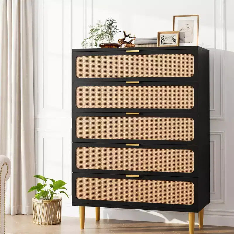 Cassettiera in rattan a 5 cassetti