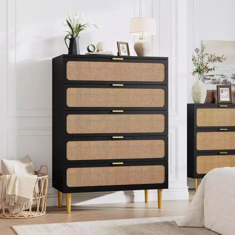 Cassettiera in rattan a 5 cassetti