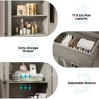 Pensile Alto con Ripiani Regolabili, Cassetto e Specchio – Grigio