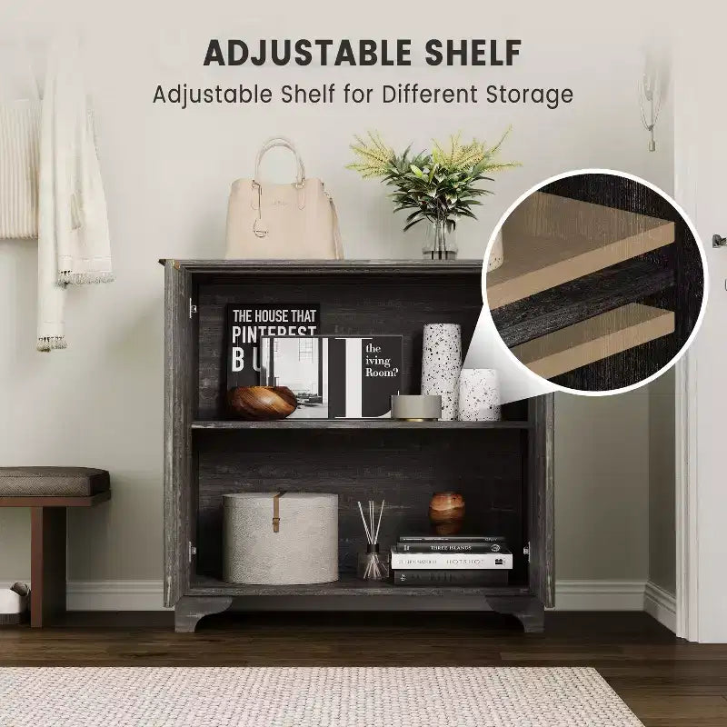 Mobile credenza a 2 ante con scanalature e ripiani regolabili