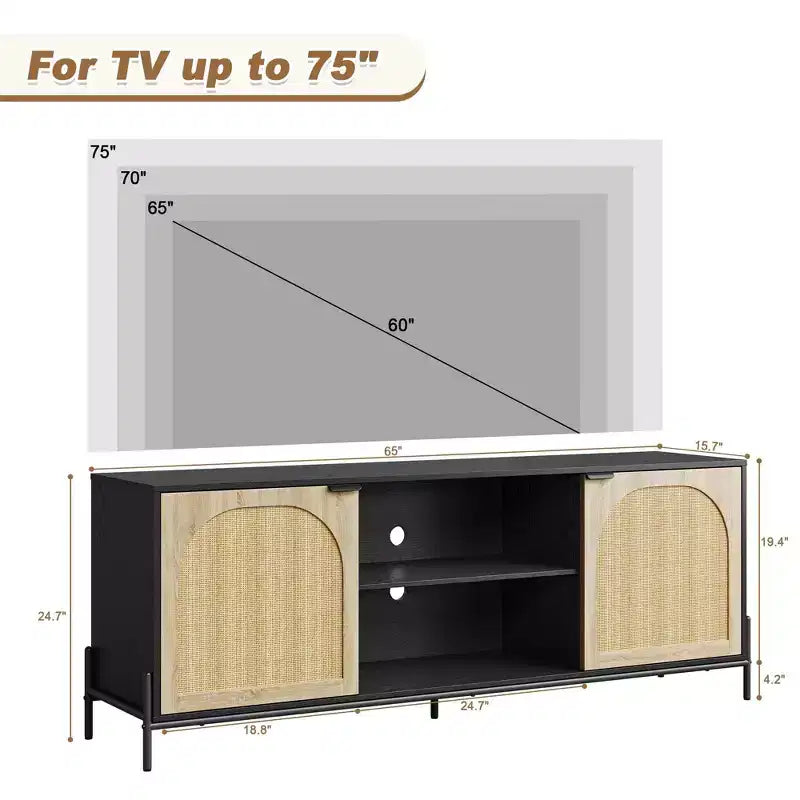 Mobile TV in rattan con ante – Consolle multimediale per TV fino a 75 pollici