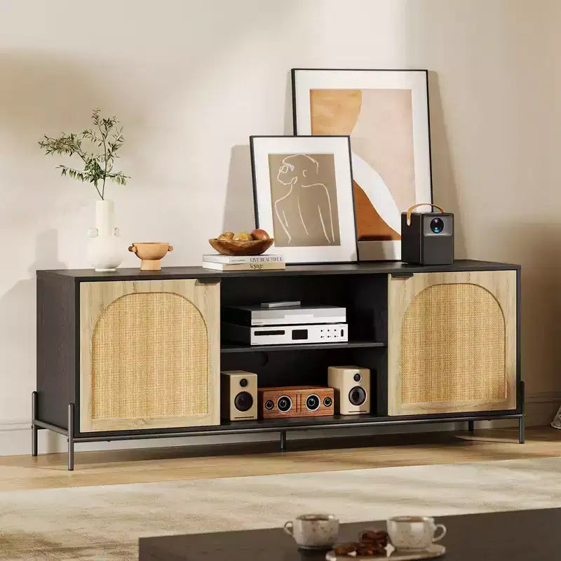 Mobile TV in rattan con ante – Consolle multimediale per TV fino a 75 pollici