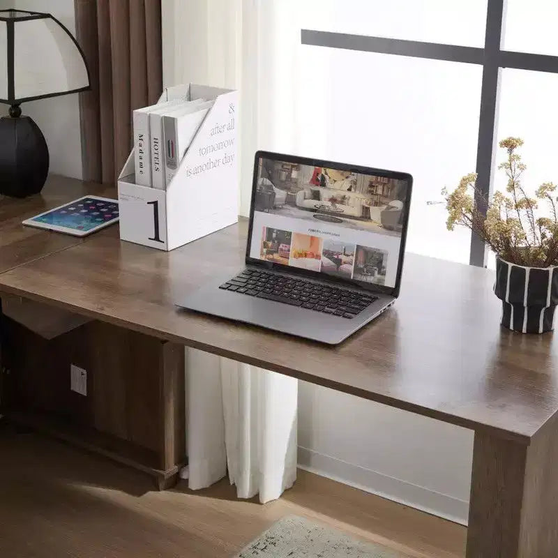 Scrivania ad angolo con piano sollevabile da 180 cm con cassetti, schedario e porte di ricarica