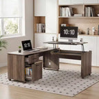Scrivania ad angolo con piano sollevabile da 180 cm con cassetti, schedario e porte di ricarica