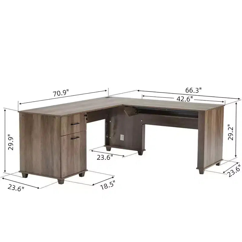 Scrivania ad angolo con piano sollevabile da 180 cm con cassetti, schedario e porte di ricarica