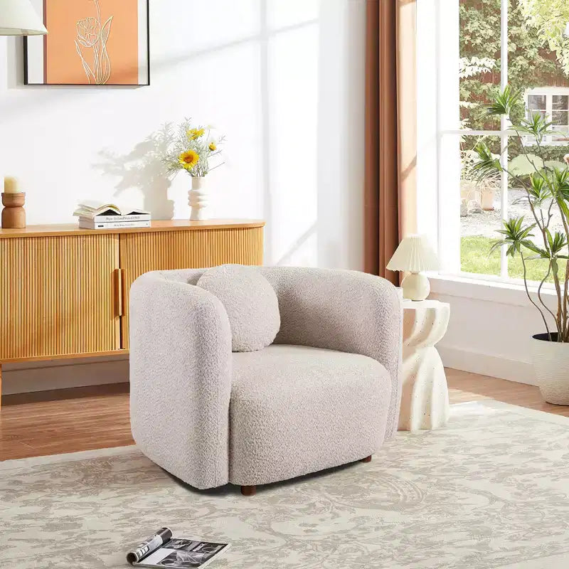 Poltrona Bouclé – Poltrona singola con struttura in legno