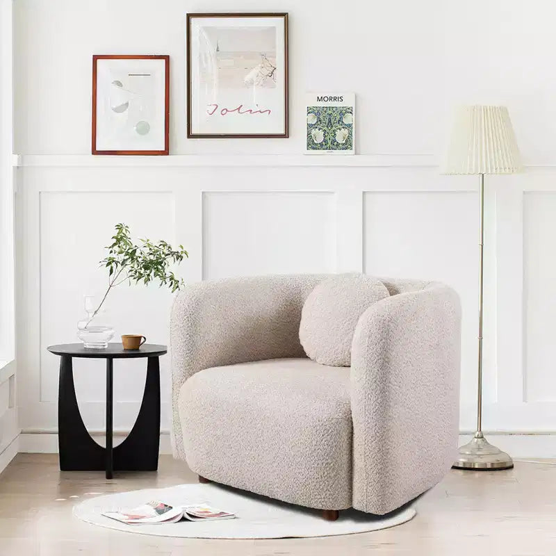 Poltrona Bouclé – Poltrona singola con struttura in legno