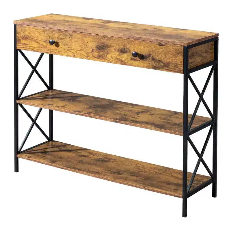 Consolle industriale con cassetto – Struttura in ferro da 99 cm e piano in legno