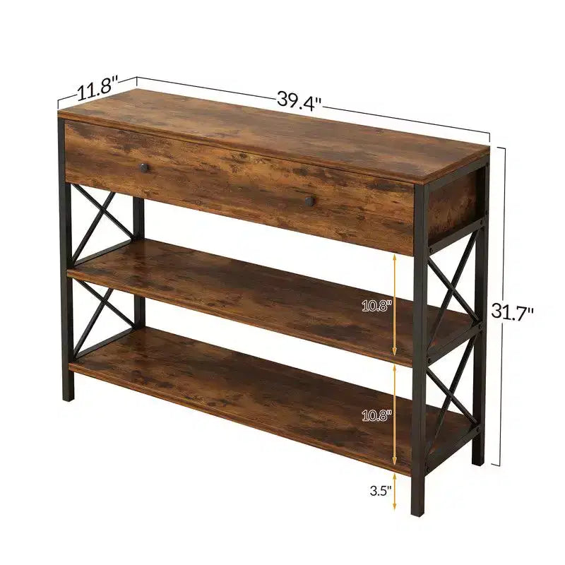 Consolle industriale con cassetto – Struttura in ferro da 99 cm e piano in legno