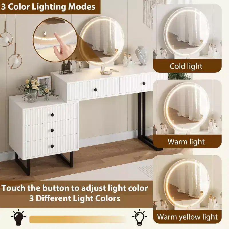 Scrivania Trucco Illuminata con Specchio e 5 Cassetti