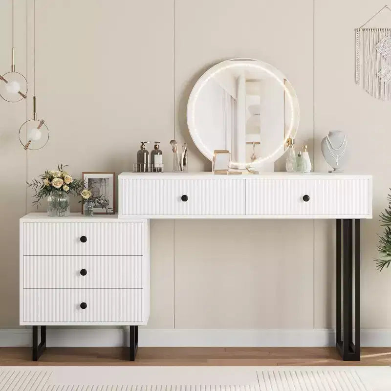 Scrivania Trucco Illuminata con Specchio e 5 Cassetti