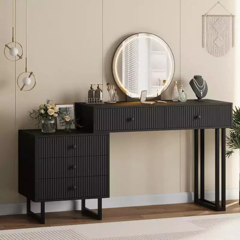 Scrivania Trucco Illuminata con Specchio e 5 Cassetti