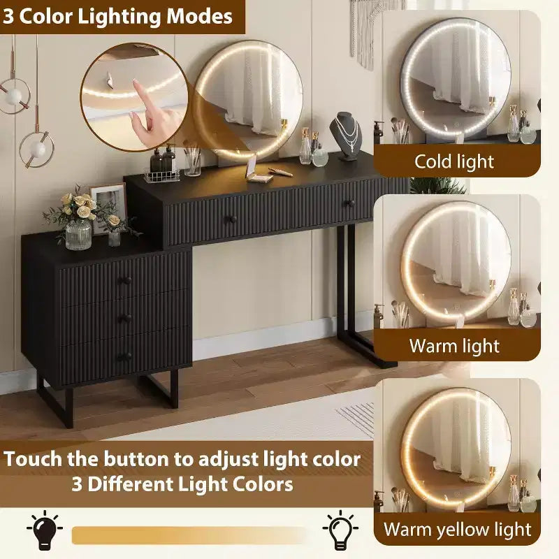 Scrivania Trucco Illuminata con Specchio e 5 Cassetti