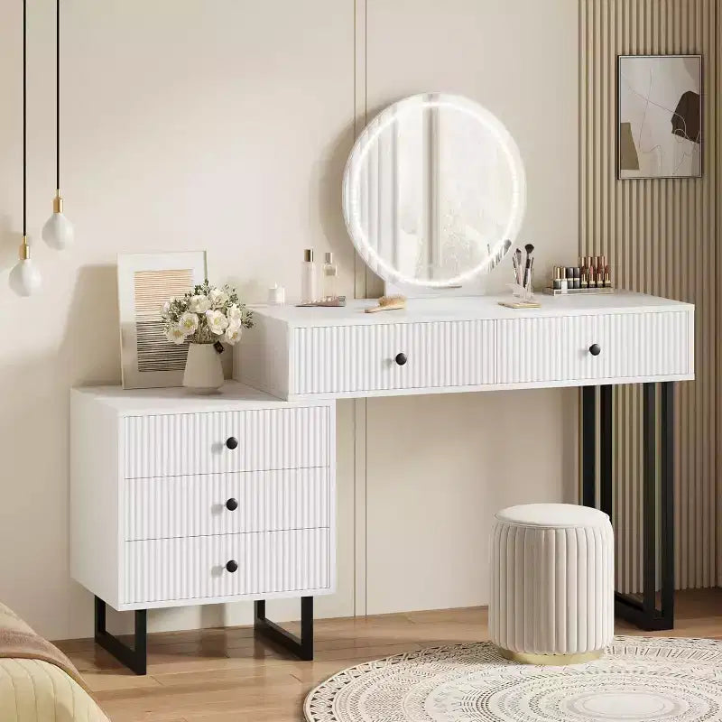 Scrivania Trucco Illuminata con Specchio e 5 Cassetti
