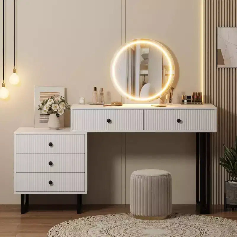Scrivania Trucco Illuminata con Specchio e 5 Cassetti