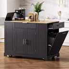 Isola da Cucina con Mobiletto Contenitore per la Spazzatura e Ruote