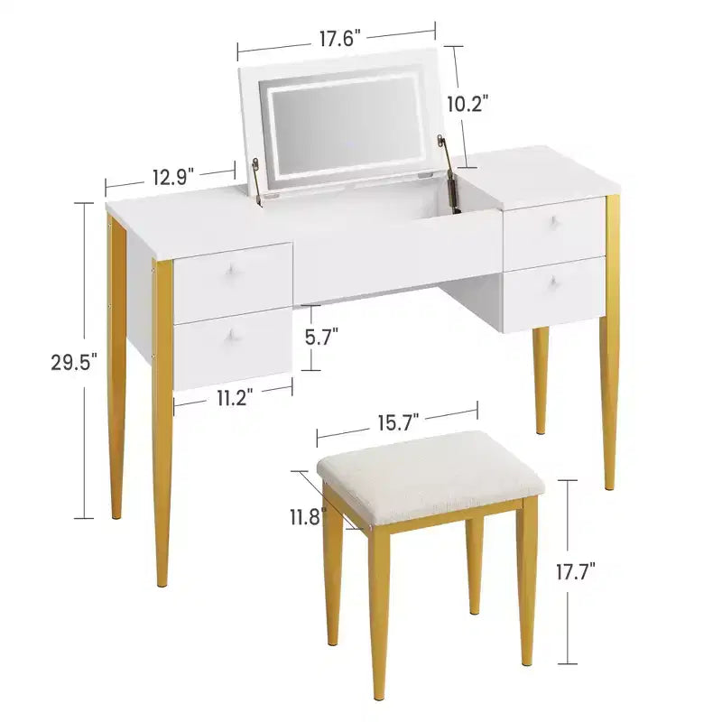 Toeletta Trucco con Specchio Illuminato e Sgabello