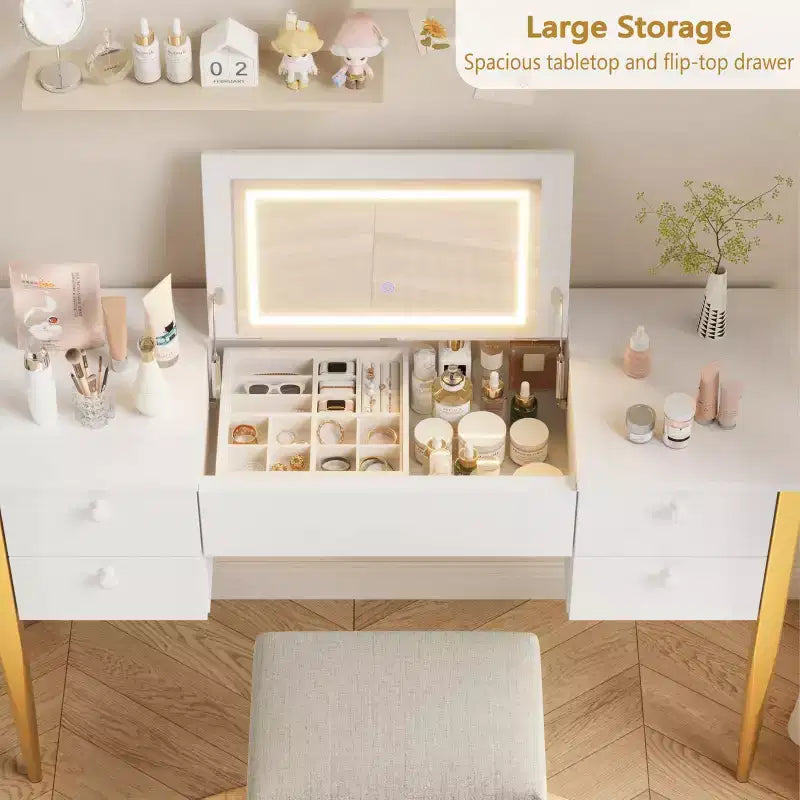 Toeletta Trucco con Specchio Illuminato e Sgabello