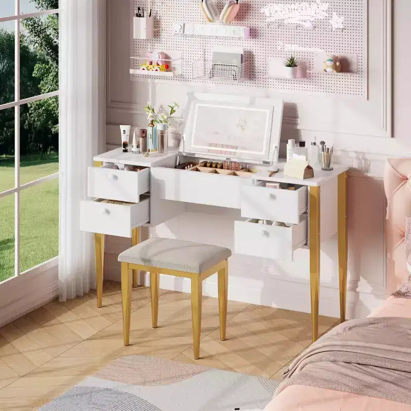 Toeletta Trucco con Specchio Illuminato e Sgabello