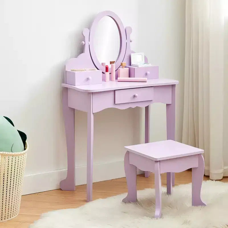 Set da toeletta per bambini con specchio e sgabello