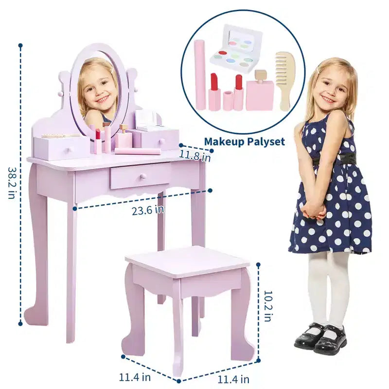 Set da toeletta per bambini con specchio e sgabello