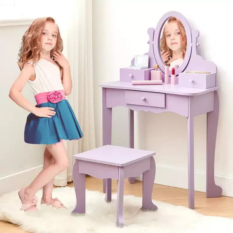 Set da toeletta per bambini con specchio e sgabello