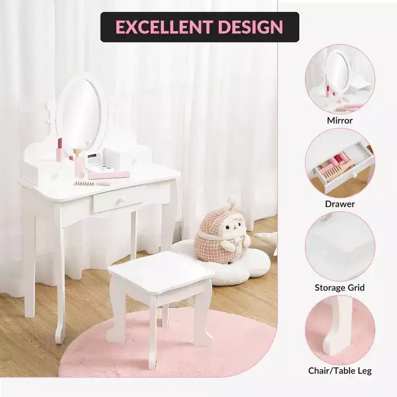 Set da toeletta per bambini con specchio e sgabello