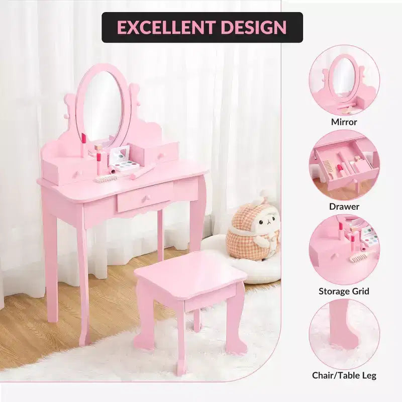 Set da toeletta per bambini con specchio e sgabello