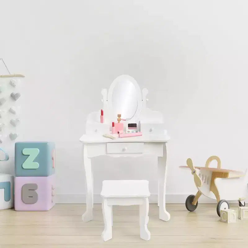 Set da toeletta per bambini con specchio e sgabello