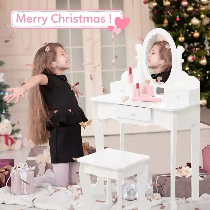 Set da toeletta per bambini con specchio e sgabello