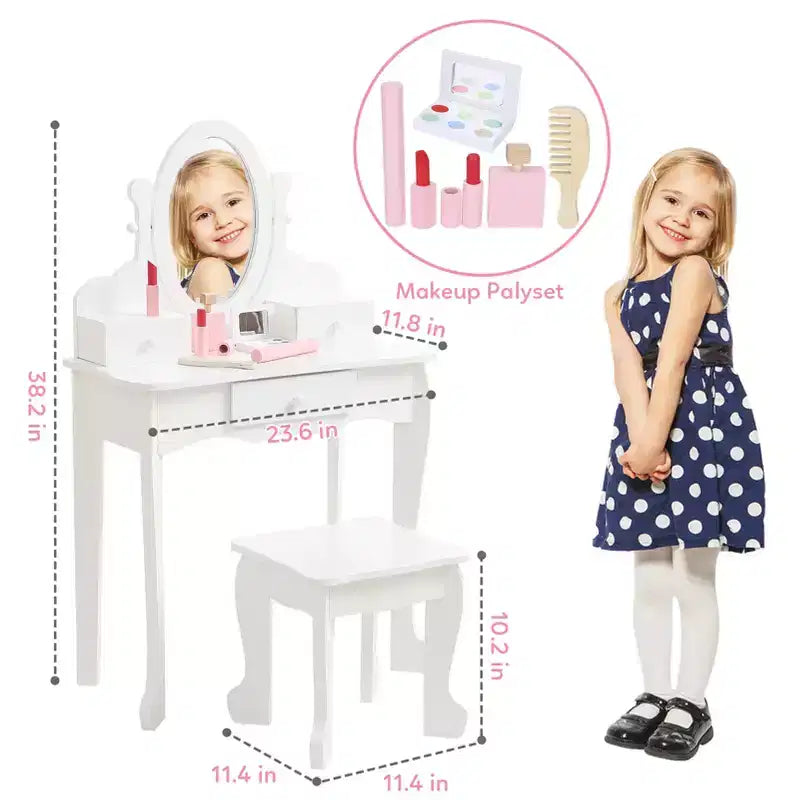 Set da toeletta per bambini con specchio e sgabello