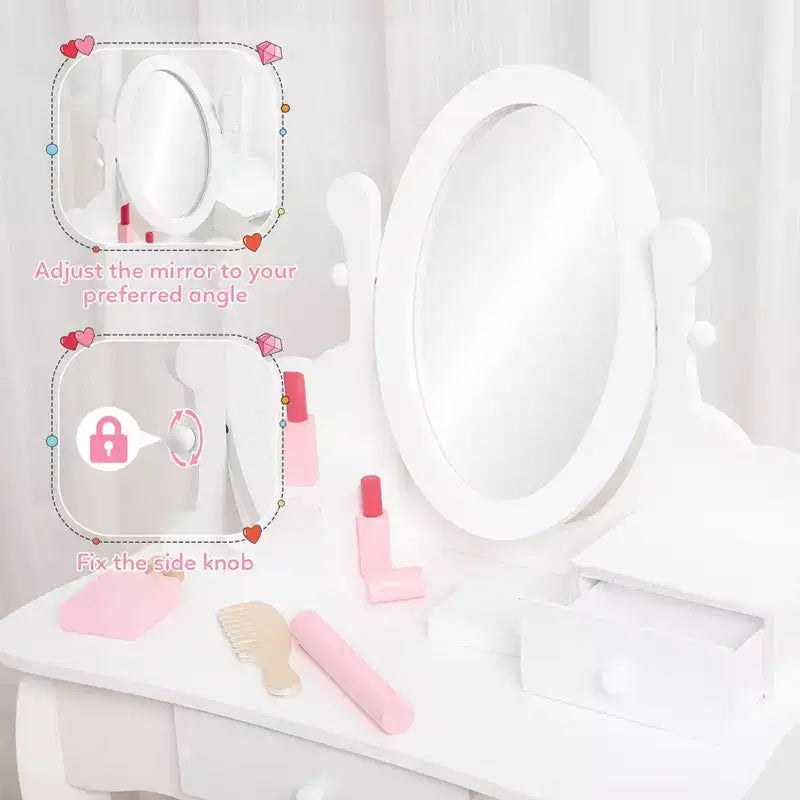 Set da toeletta per bambini con specchio e sgabello