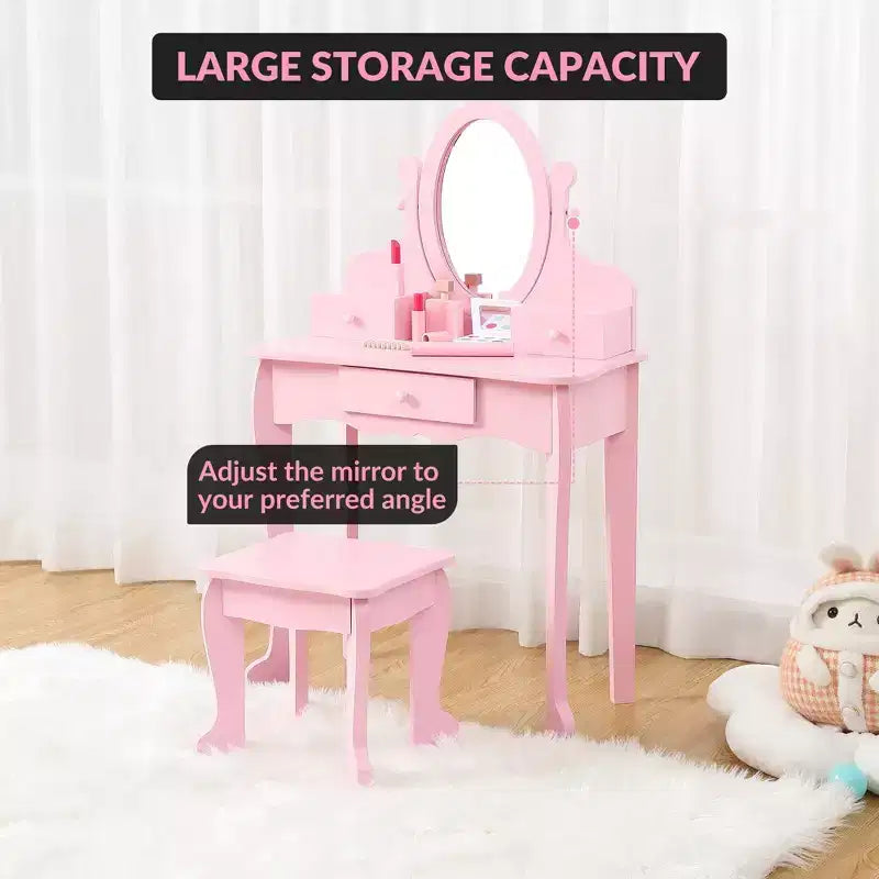 Set da toeletta per bambini con specchio e sgabello
