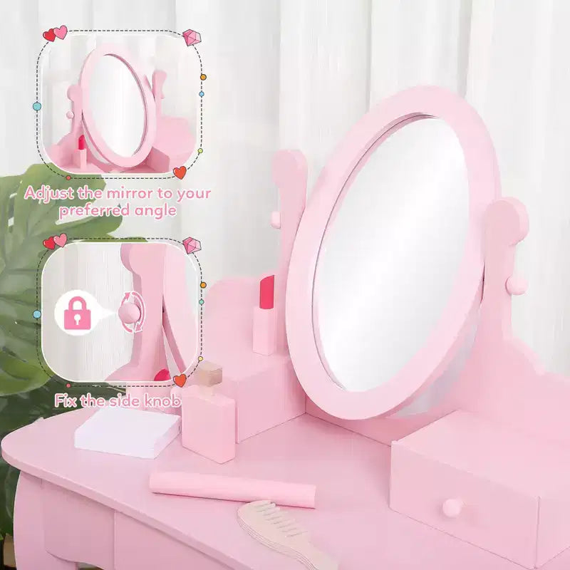 Set da toeletta per bambini con specchio e sgabello