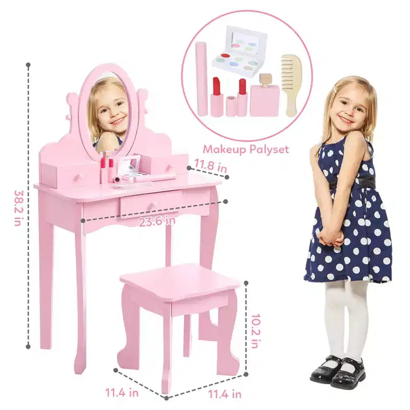 Set da toeletta per bambini con specchio e sgabello